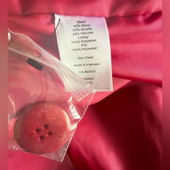 Talbots Women's Vibrant Pink Pea Coat - Picture 5 of 7